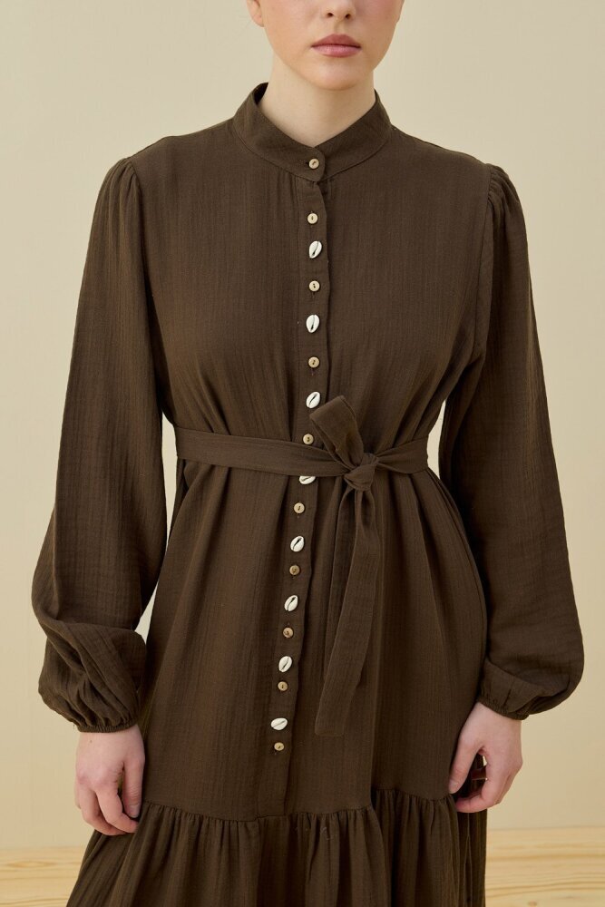 MerWish Organik Muslin Elbise KAHVE - 2