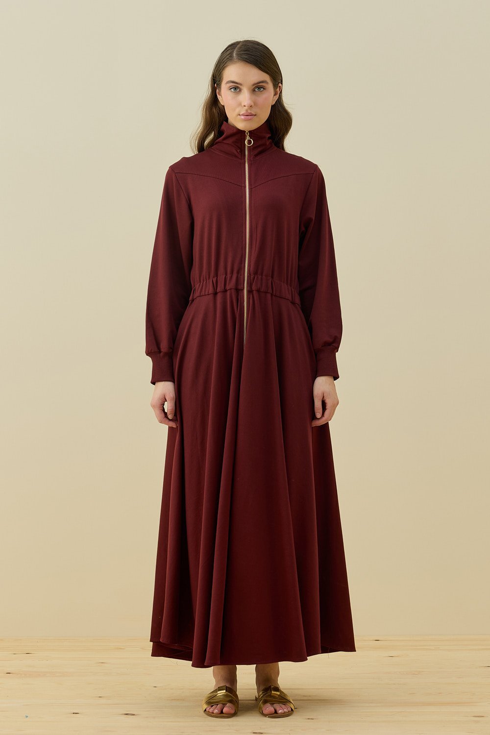 MerWish Penye Kolej Elbise BORDO - 1