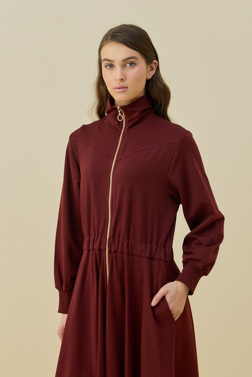 MerWish Penye Kolej Elbise BORDO - 3