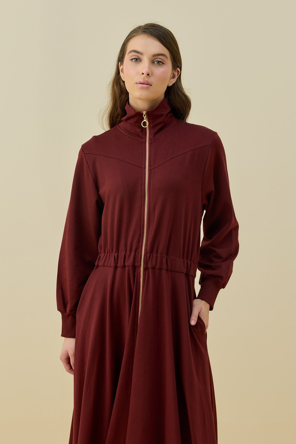 MerWish Penye Kolej Elbise BORDO - 4