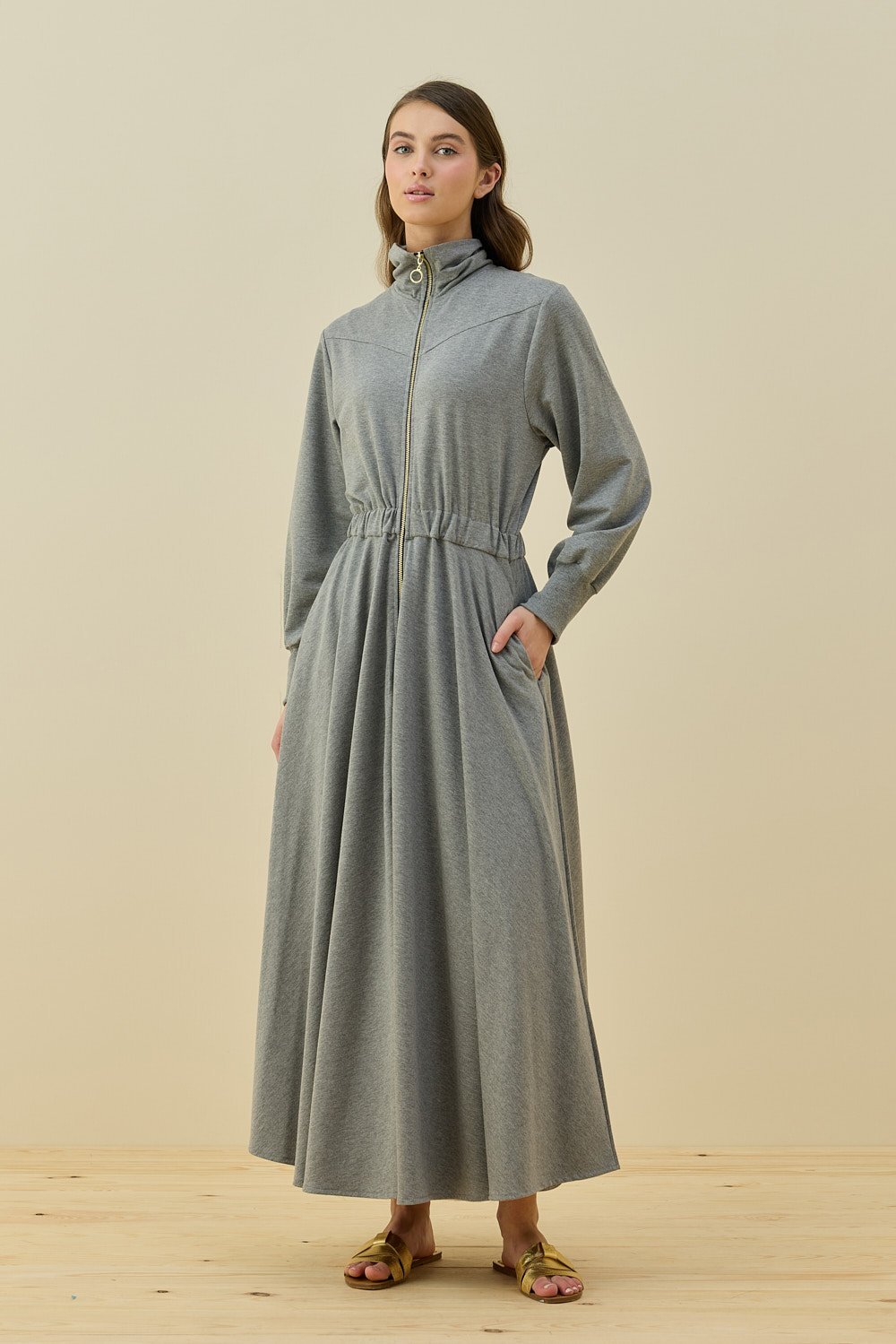 MerWish Penye Kolej Elbise GRİ - 1