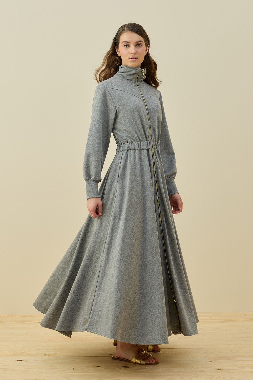 MerWish Penye Kolej Elbise GRİ - 3