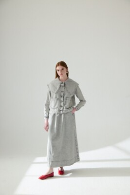 MerWish Romantik Denim Ceket Koyu Gri 
