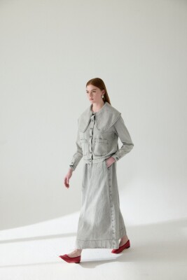 MerWish Romantik Denim Ceket Koyu Gri - 3