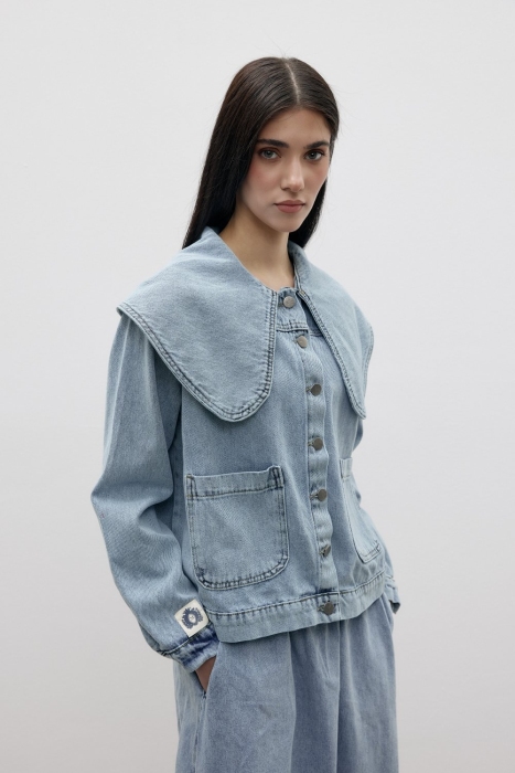 MerWish Romantik Denim Ceket Koyu Mavi - 1