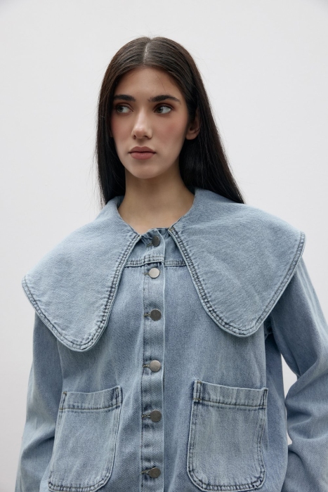 MerWish Romantik Denim Ceket Koyu Mavi - 2