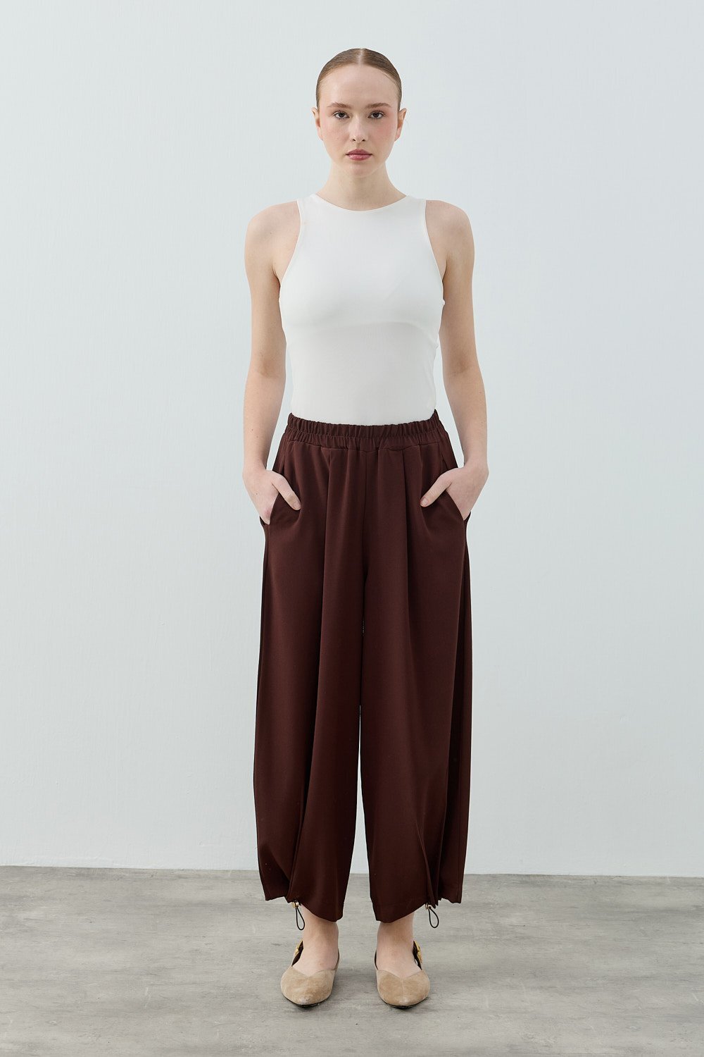 MerWish Spor Krep Pantolon KAHVERENGİ - 1