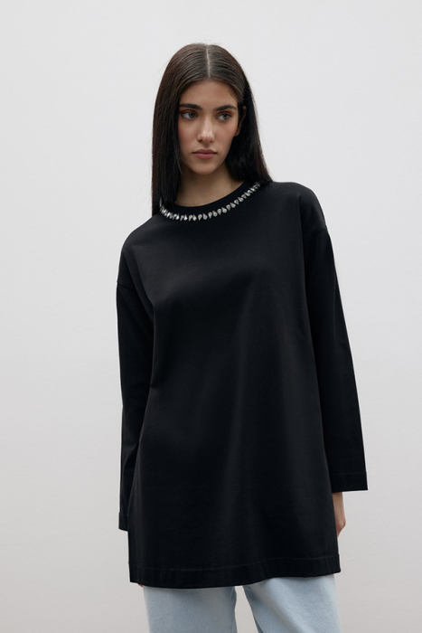 MerWish Yaka Taş Tshirt SİYAH - 2