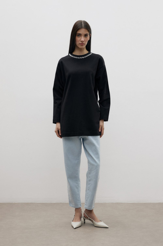 MerWish Yaka Taş Tshirt SİYAH - 1