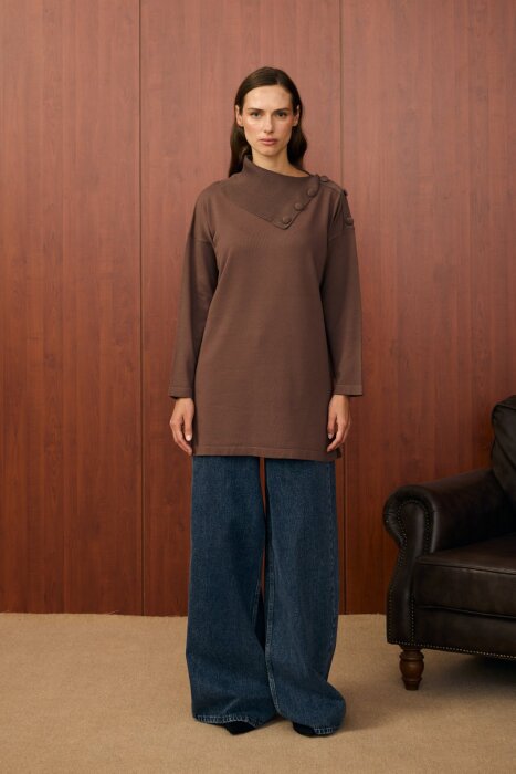 MerWish Yaka Verev Tunik KAHVE - 1