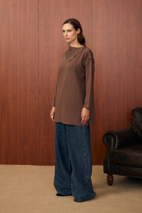 MerWish Yaka Verev Tunik KAHVE - 2