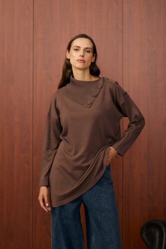 MerWish Yaka Verev Tunik KAHVE - 3