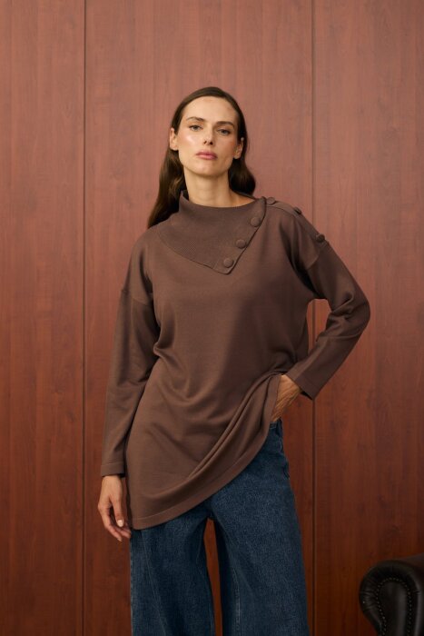 MerWish Yaka Verev Tunik KAHVE - 3