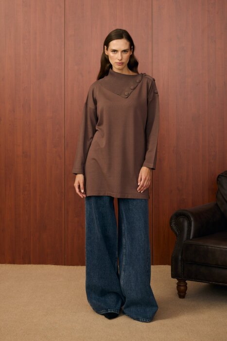 MerWish Yaka Verev Tunik KAHVE - 5