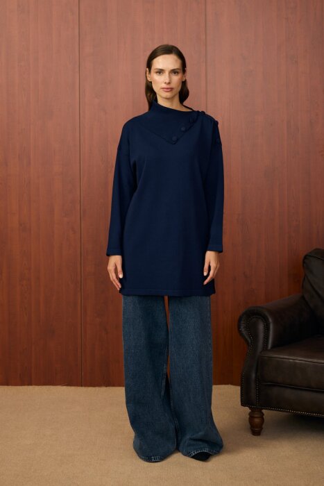 MerWish Yaka Verev Tunik LACİVERT - 1