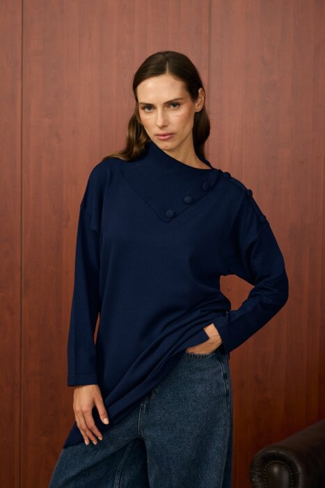 MerWish Yaka Verev Tunik LACİVERT - 3