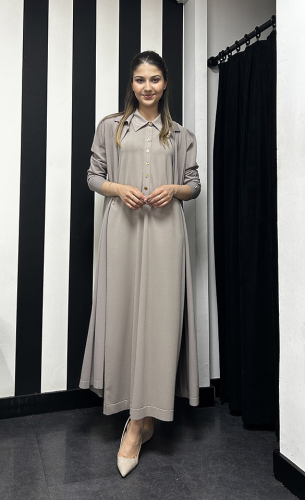 Miss Dalia Gömlek Yaka Düğmeli Kolsuz Elbise MİNK - 3