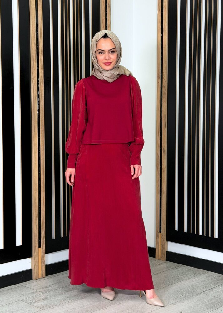 Miss Dalida A Kesim Cupro Etek Cherry (1)