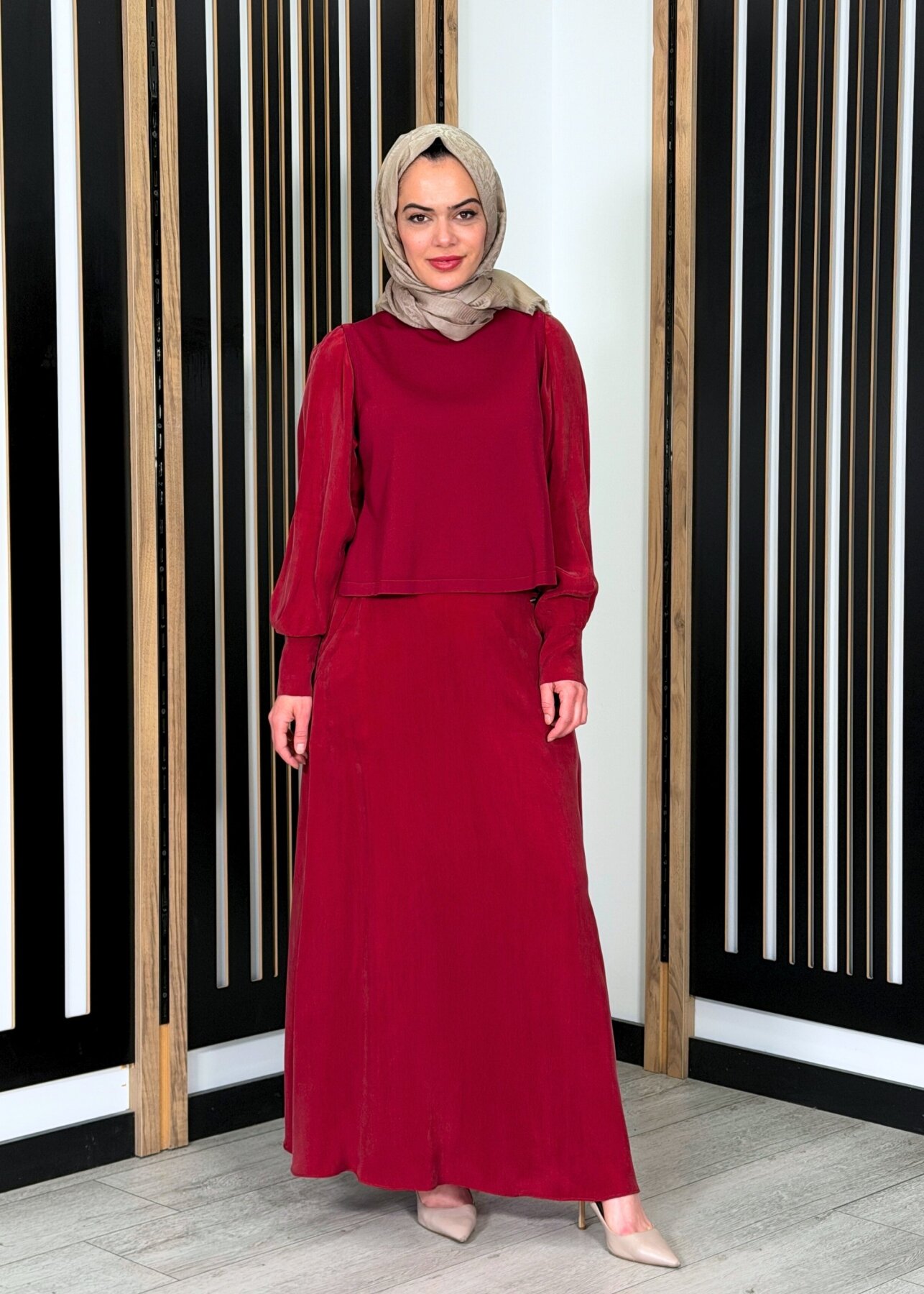 Miss Dalida A Kesim Cupro Etek Cherry - 2