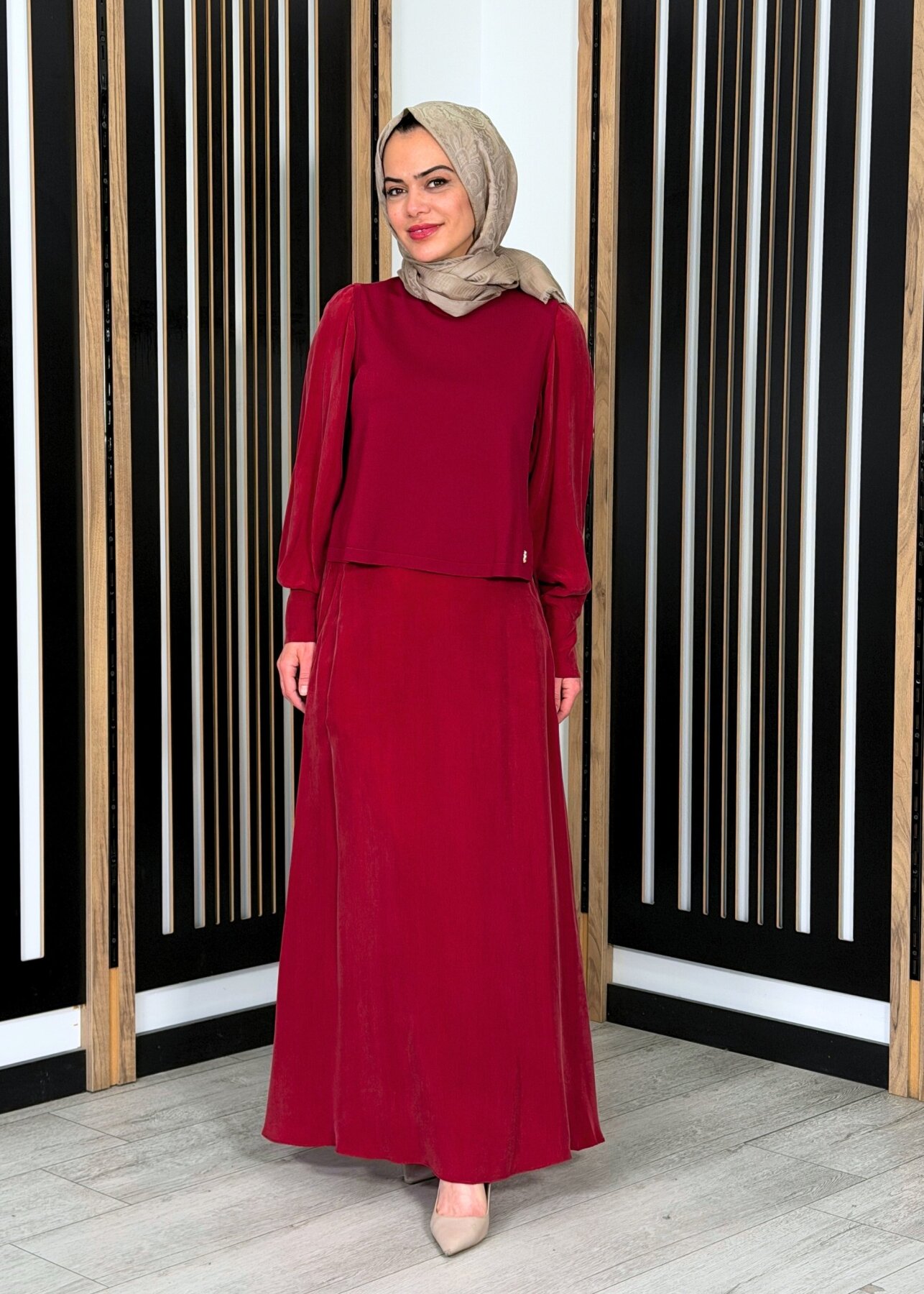 Miss Dalida A Kesim Cupro Etek Cherry - 3