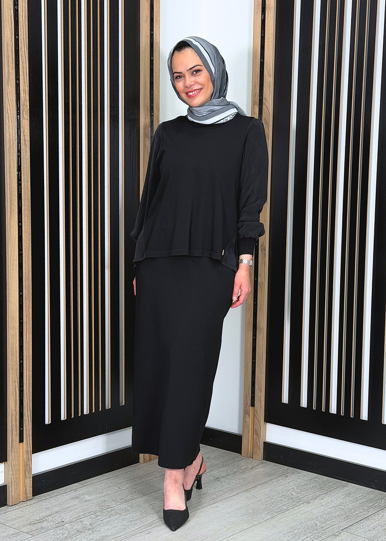 Miss Dalida A Kesim Düz Renk Triko Etek BLACK - 3