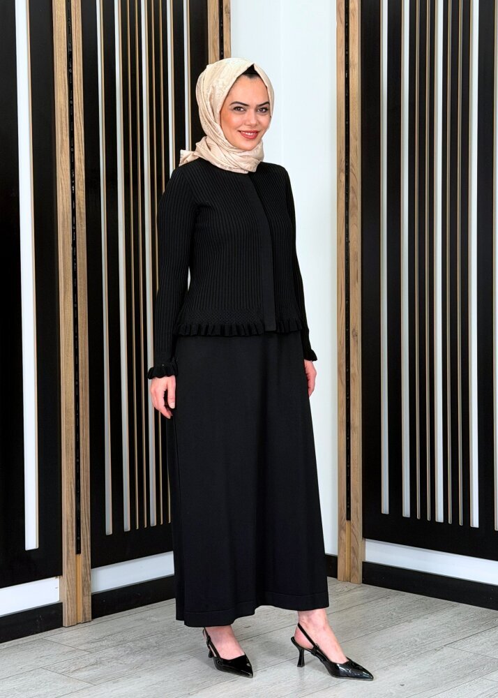 Miss Dalida Ajur Detaylı Hırka Elbise Takım BLACK