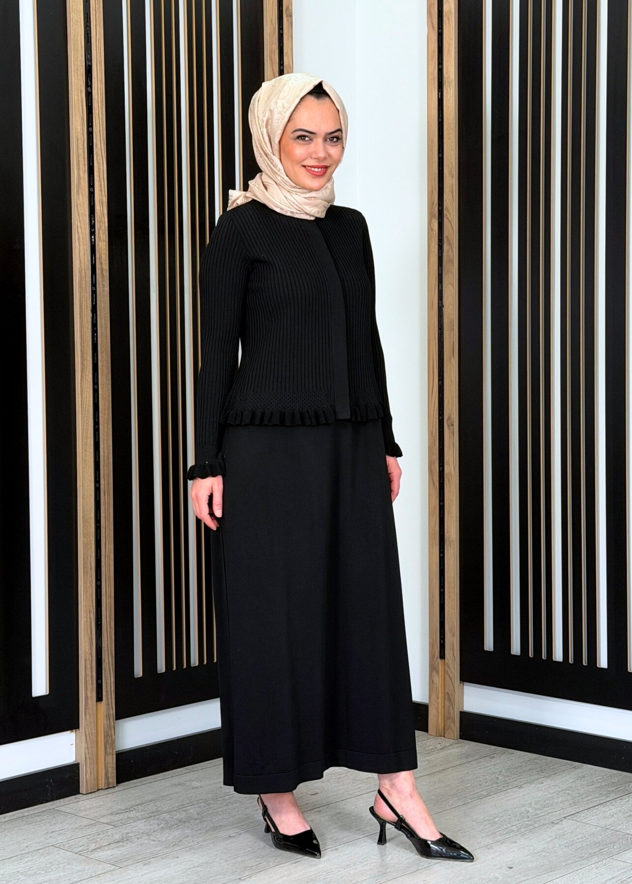 Miss Dalida Ajur Detaylı Hırka Elbise Takım BLACK - 1