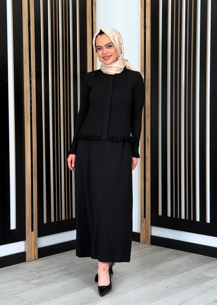 Miss Dalida Ajur Detaylı Hırka Elbise Takım BLACK - 2