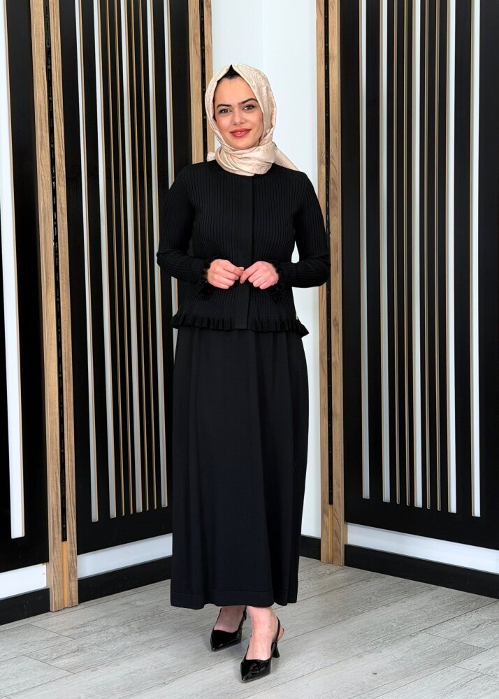 Miss Dalida Ajur Detaylı Hırka Elbise Takım BLACK - 3