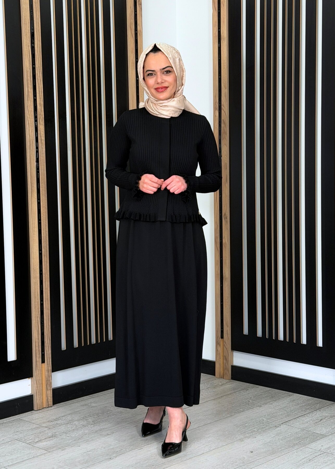 Miss Dalida Ajur Detaylı Hırka Elbise Takım BLACK - 3