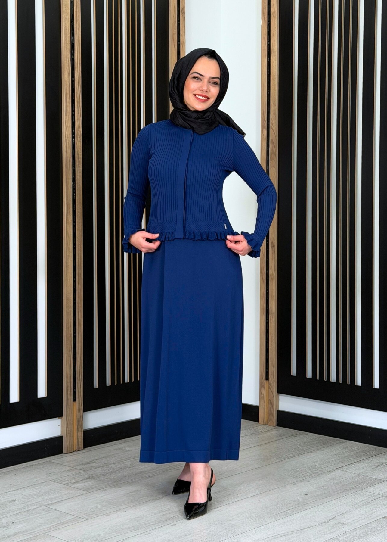 Miss Dalida Ajur Detaylı Hırka Elbise Takım Navy Blue - 1