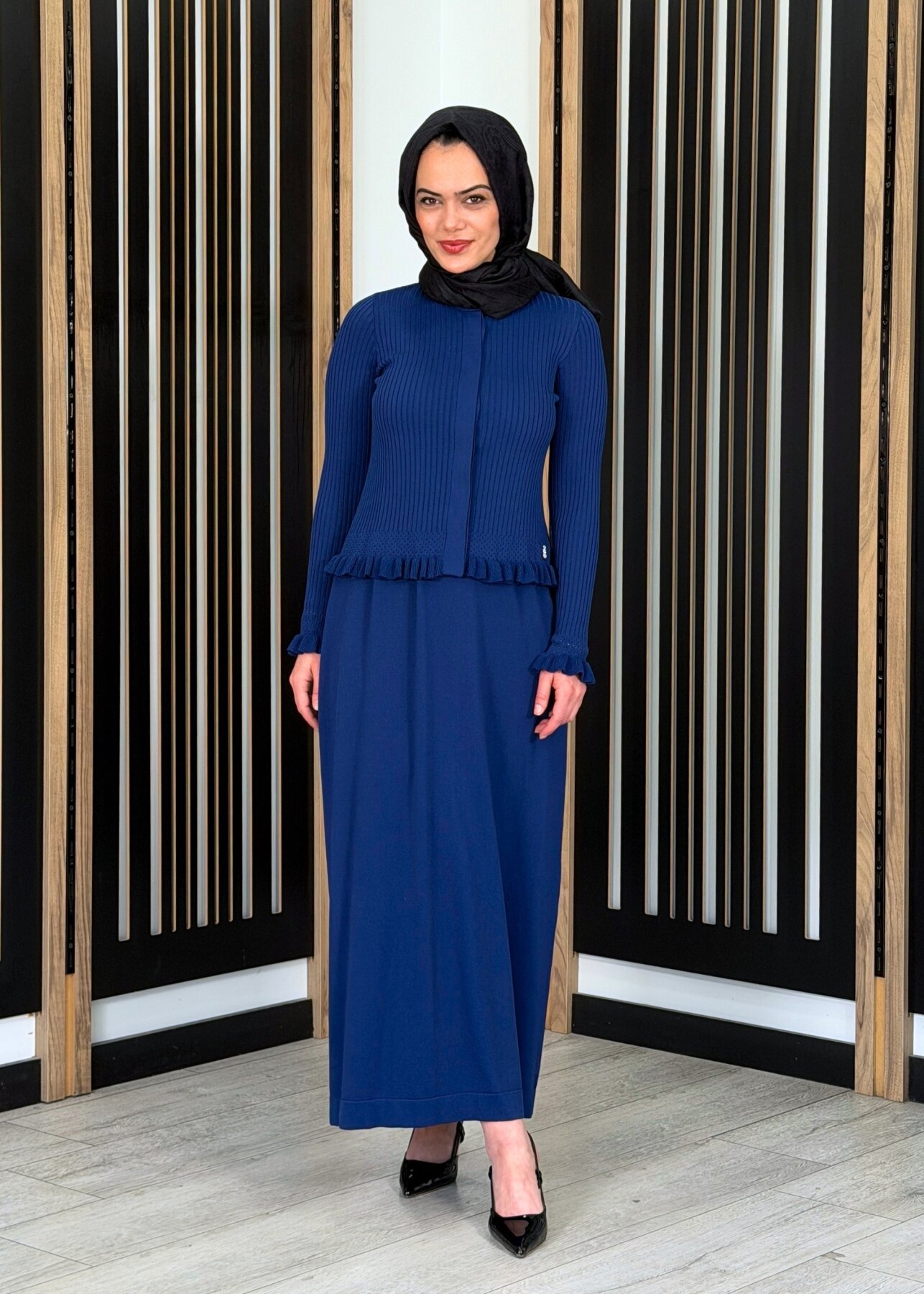 Miss Dalida Ajur Detaylı Hırka Elbise Takım Navy Blue - 3