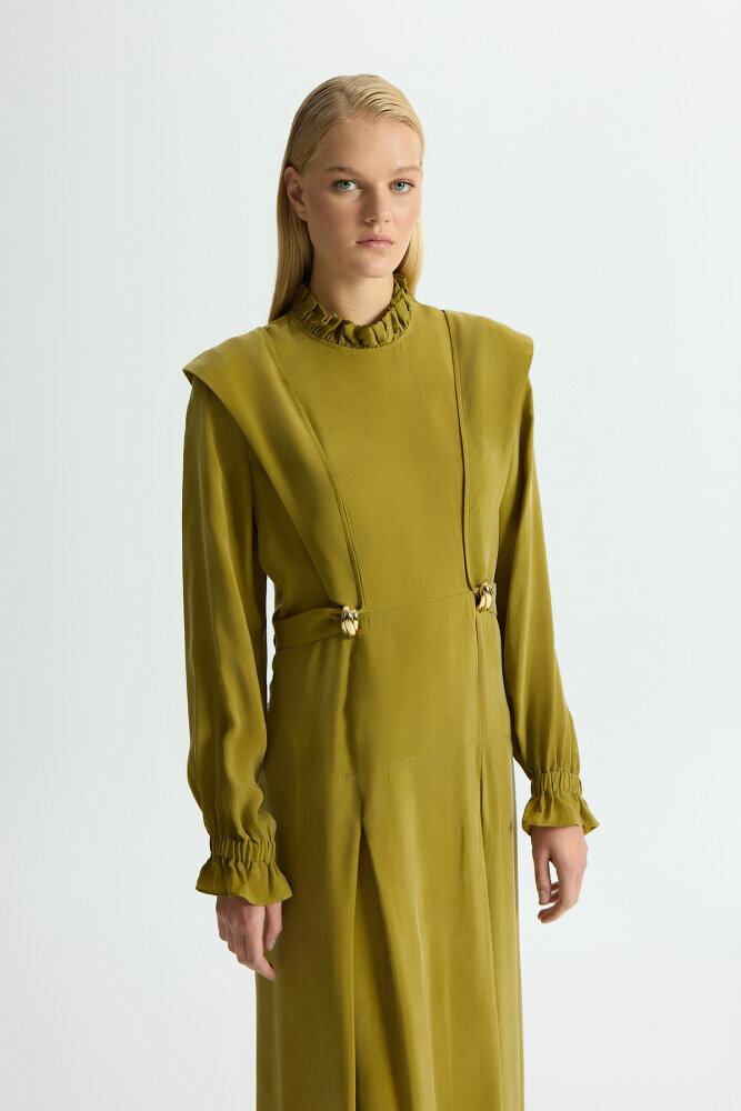 Miss Dalida Aksesuar Detaylı Cupro Elbise Amber - 2