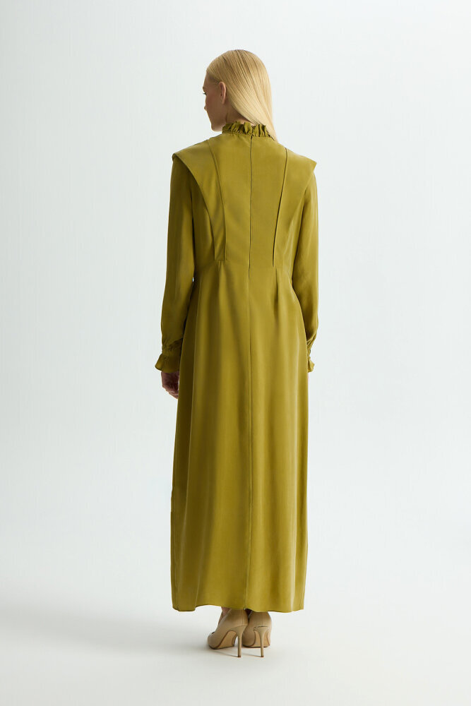 Miss Dalida Aksesuar Detaylı Cupro Elbise Amber - 4