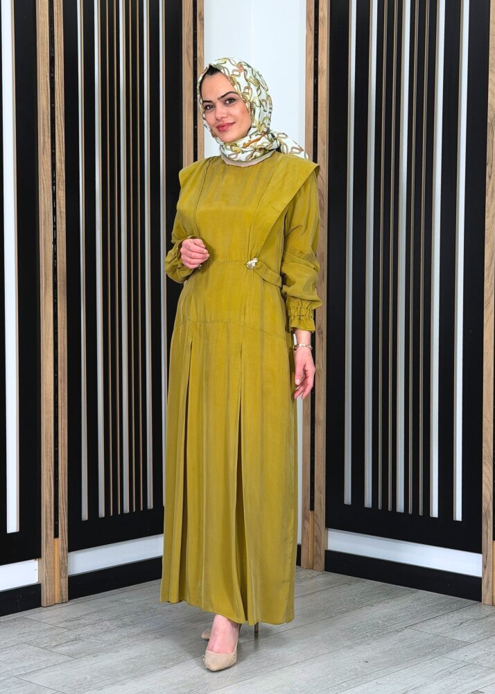 Miss Dalida Aksesuar Detaylı Cupro Elbise Amber - 2