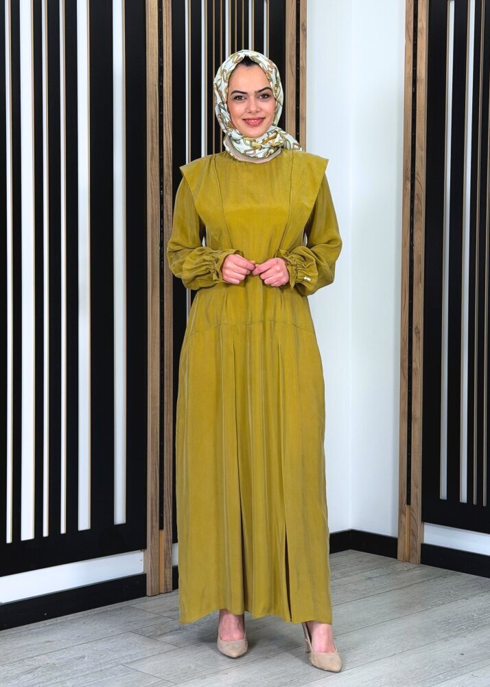 Miss Dalida Aksesuar Detaylı Cupro Elbise Amber - 3