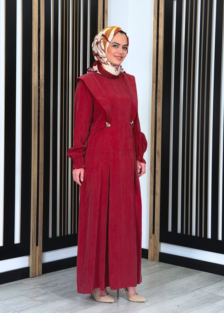 Miss Dalida Aksesuar Detaylı Cupro Elbise Cherry - 1