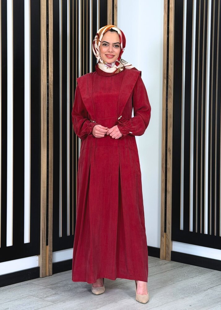 Miss Dalida Aksesuar Detaylı Cupro Elbise Cherry - 2