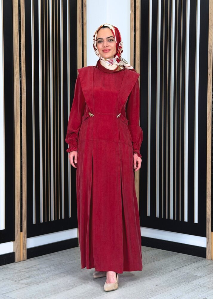 Miss Dalida Aksesuar Detaylı Cupro Elbise Cherry - 3