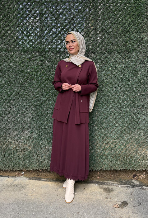 Miss Dalida Aksesuar Detaylı Düz Renk Hırka BORDO - 1