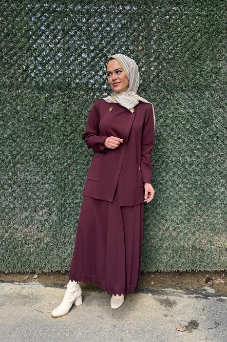 Miss Dalida Aksesuar Detaylı Düz Renk Hırka BORDO - 2