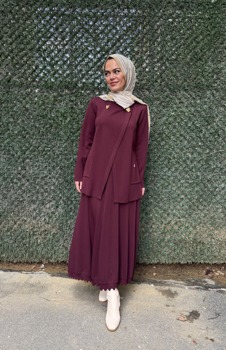 Miss Dalida Aksesuar Detaylı Düz Renk Hırka BORDO - 3