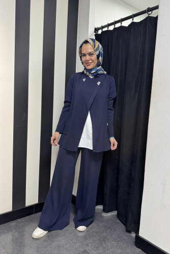 Miss Dalida Aksesuar Detaylı Düz Renk Hırka Navy Blue - MİSS DALİDA