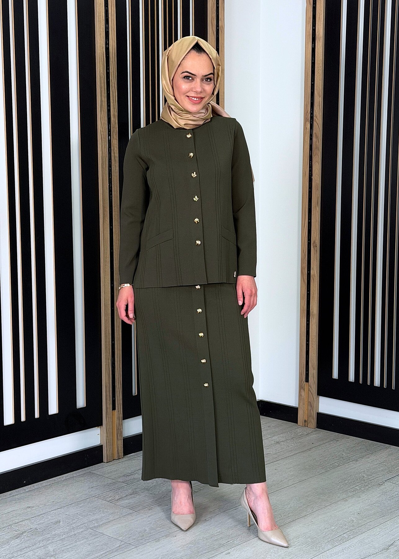 Miss Dalida Aksesuar Detaylı Triko Kalem Etek KHAKİ - 2