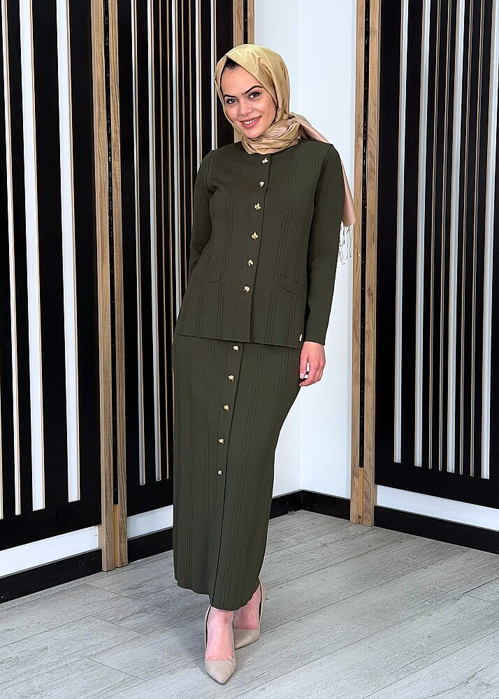 Miss Dalida Aksesuar Detaylı Triko Kalem Etek KHAKİ - 3