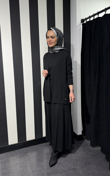 Miss Dalida Arkası Örgü Motifli Hırkalı Takım BLACK - 6