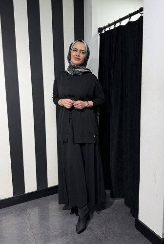 Miss Dalida Arkası Örgü Motifli Hırkalı Takım BLACK - 8