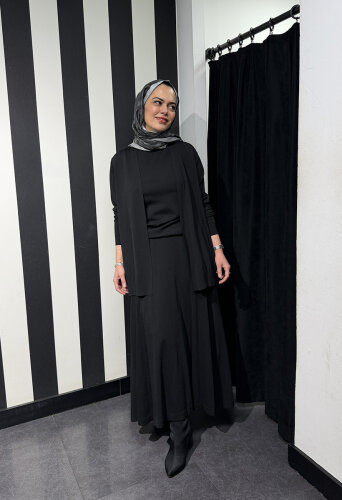 Miss Dalida Arkası Örgü Motifli Hırkalı Takım BLACK - 9