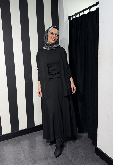 Miss Dalida Arkası Örgü Motifli Hırkalı Takım BLACK - 9