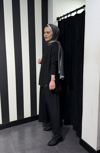 Miss Dalida Arkası Örgü Motifli Hırkalı Takım BLACK - 10